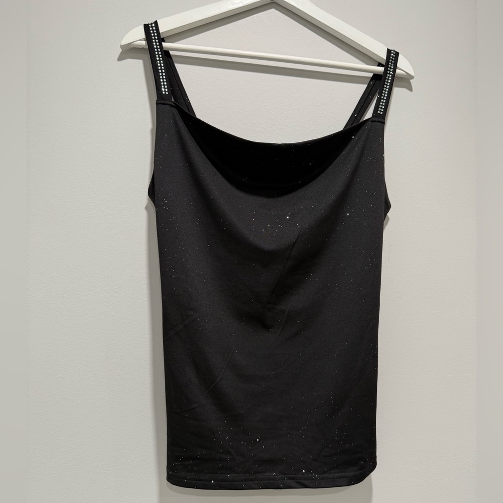 NEW ChicMe Black Top w/Rhinestone Straps Size L NWOT